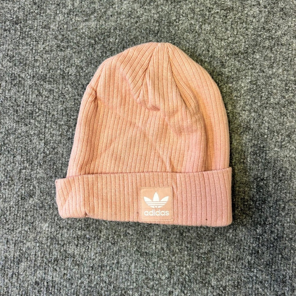 Adidas Beanie Womens OSFW Pink Ribbed Viscose Blend Trefoil Logo Cuffed Hat
